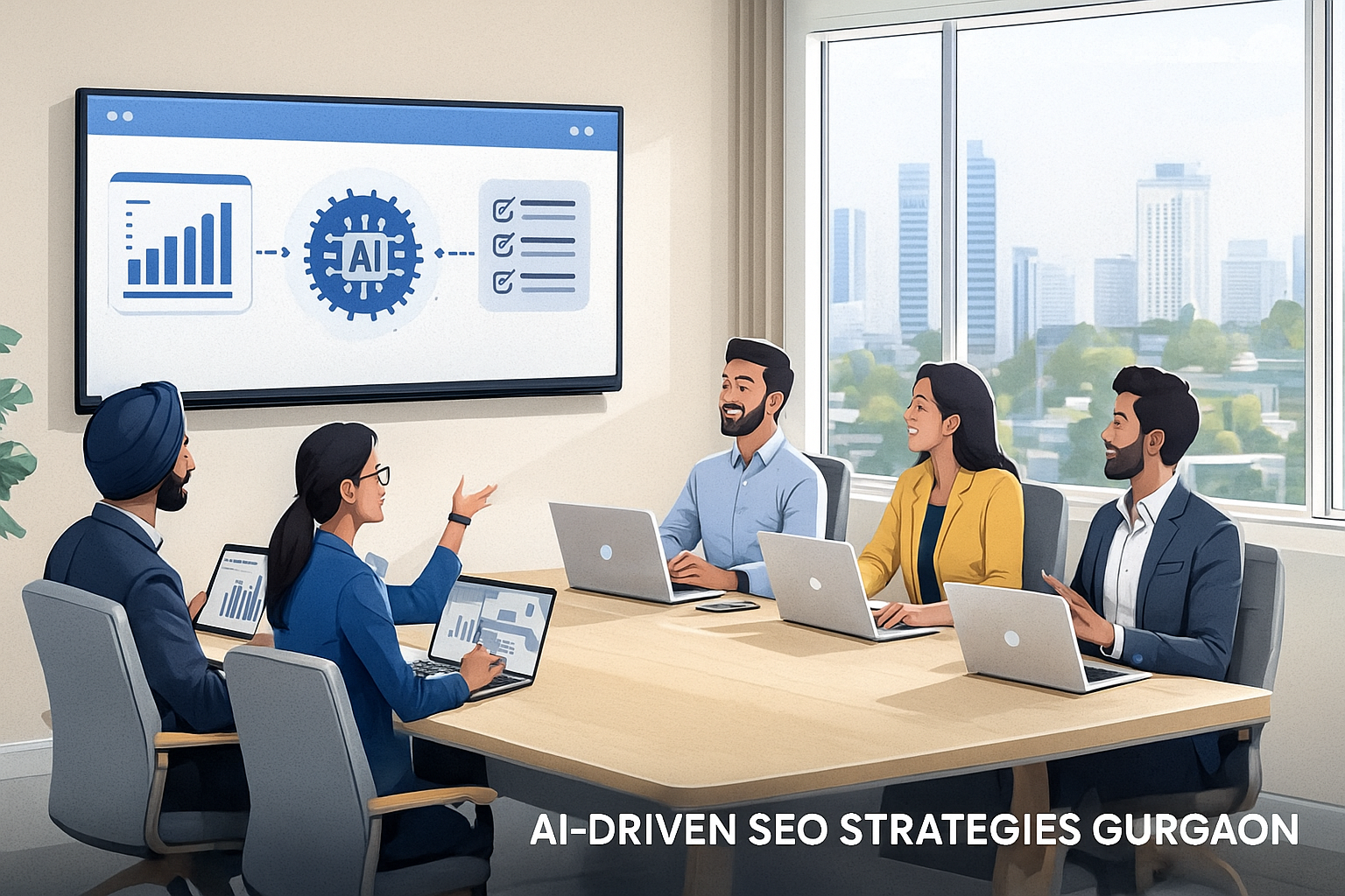 Team implementing AI-driven SEO in Gurgaon