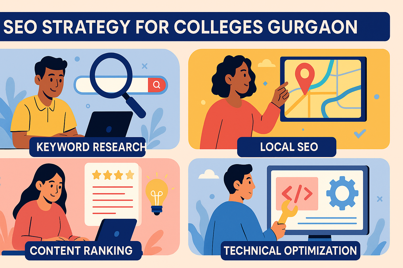 Team implementing coaching institute SEO Gurgaon