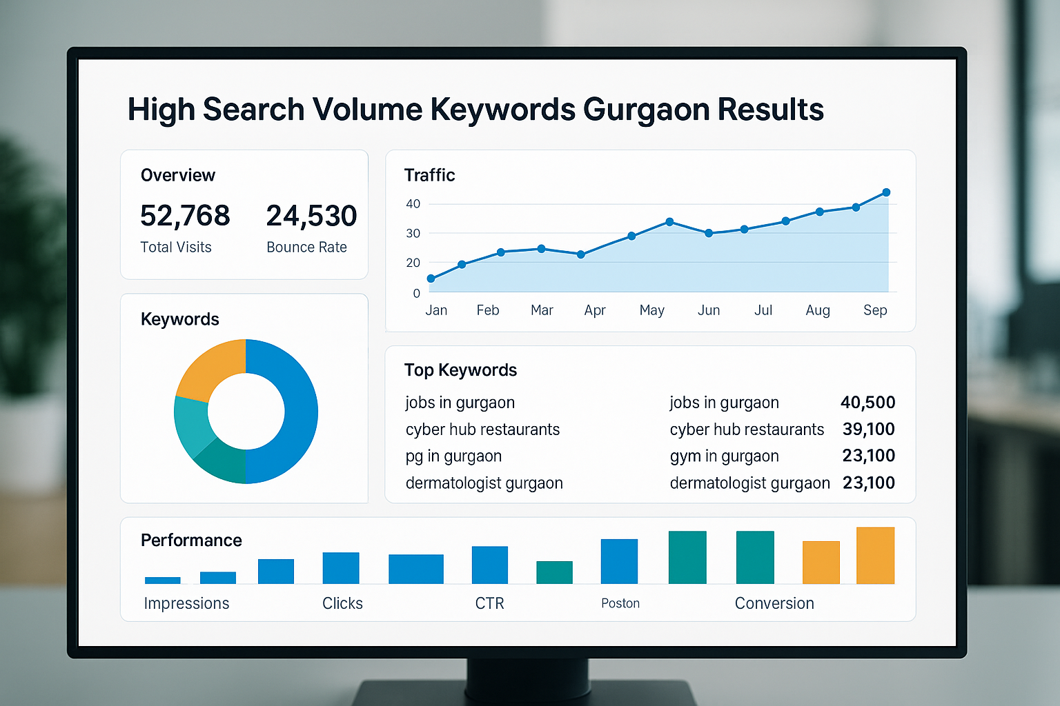 Performance metrics of keywords in Gurgaon