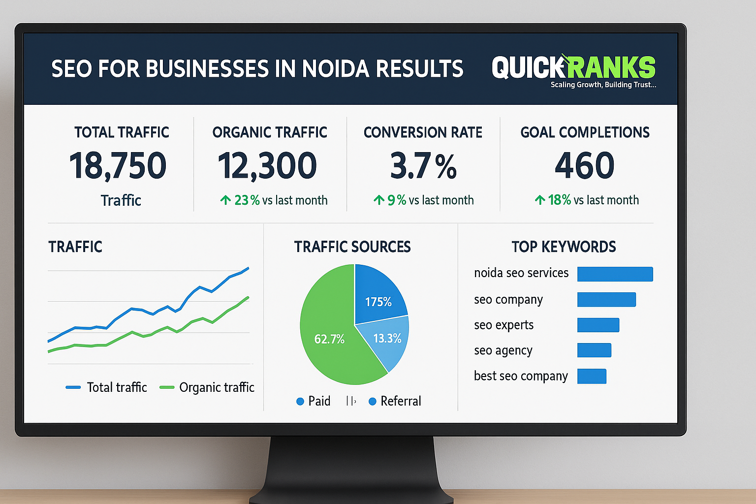 Performance metrics showing benefits of seo for businesses in noida