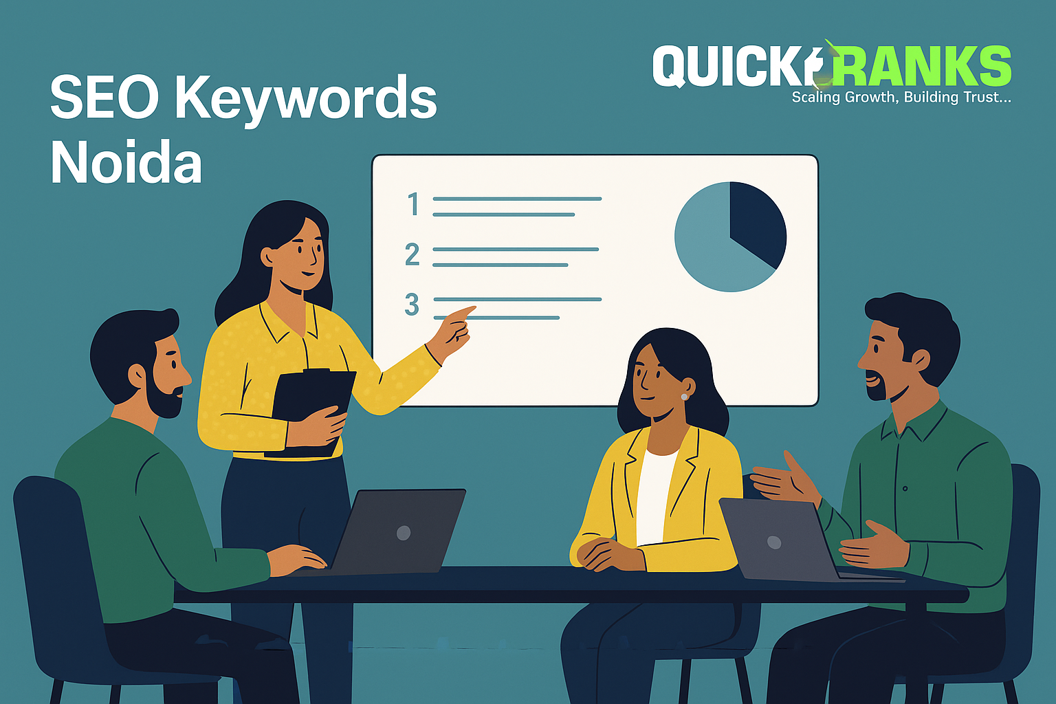Team implementing seo keywords noida