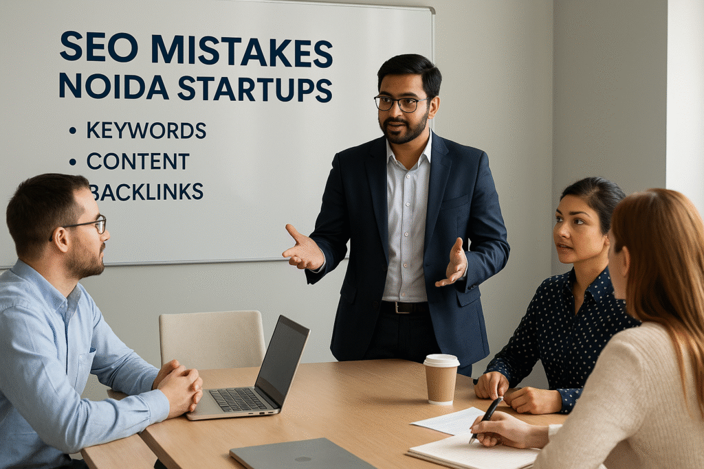 Team implementing seo mistakes noida startups