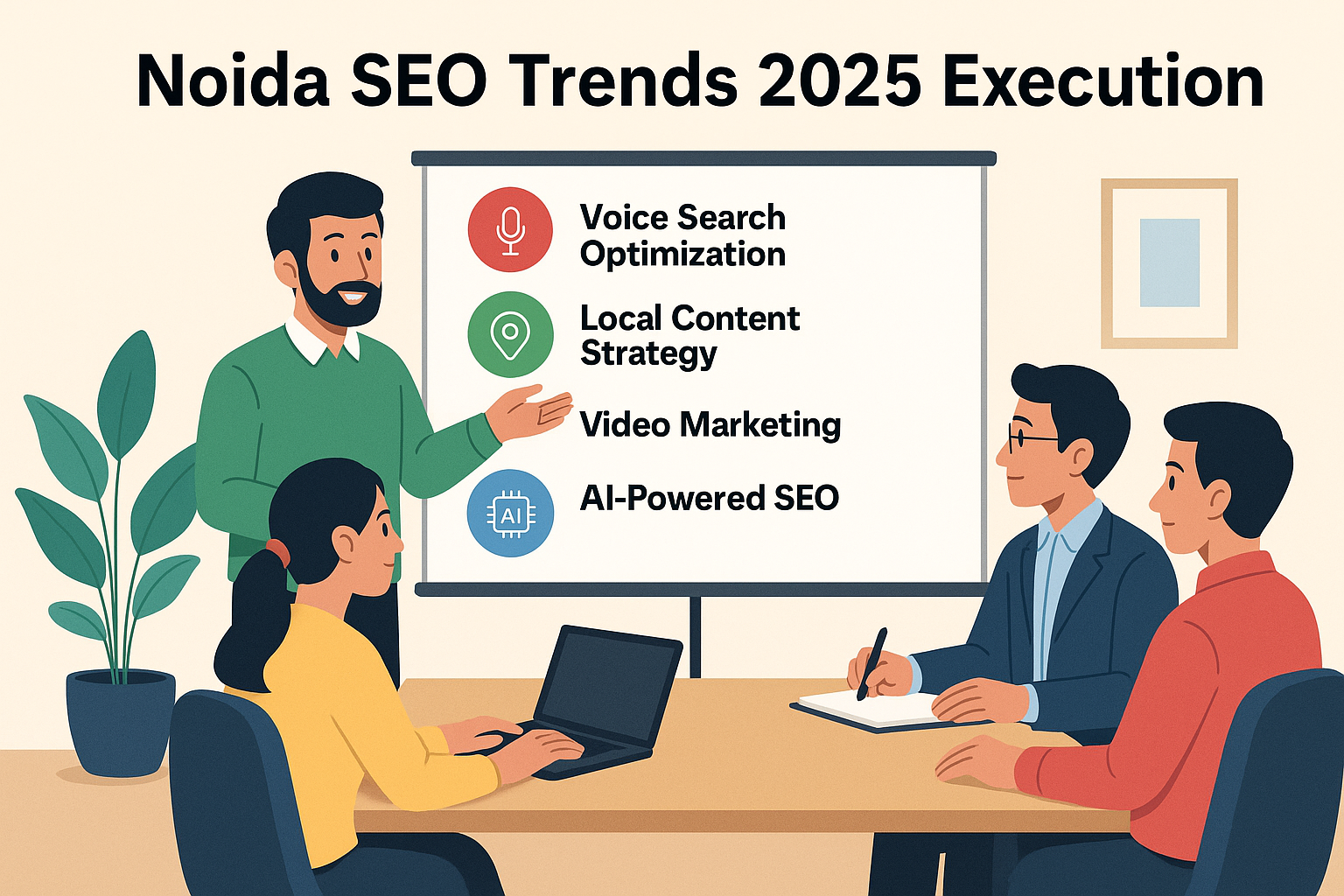 Team implementing Noida SEO Trends 2025