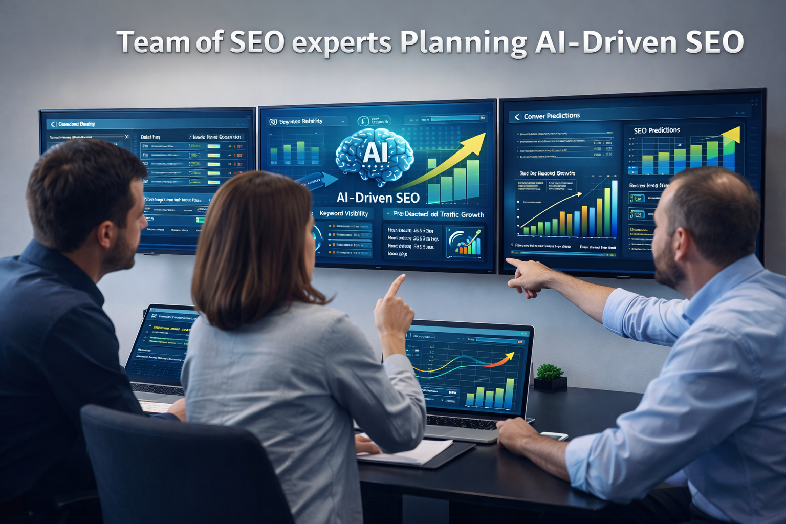 SEO team planning AI-driven SEO strategies for scalable growth